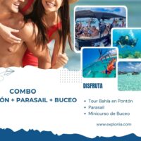 Combo Pontón + Parasail + Buceo en San Andrés con Exploria 1 Combo Tour Bahía en Pontón + Parasail + Buceo en San Andrés