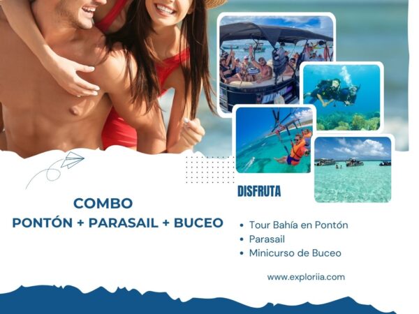 Combo Pontón + Parasail + Buceo en San Andrés con Exploria 1 Combo Tour Bahía en Pontón + Parasail + Buceo en San Andrés
