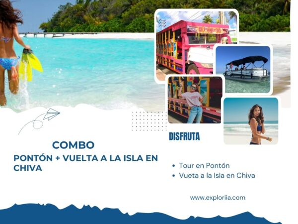 Combo Tour Bahía en Pontón + Vuelta a la Isla en Chiva San Andrés con Exploria 1 Combo Tour Bahía en Pontón + Vuelta a la Isla en Chiva San Andrés